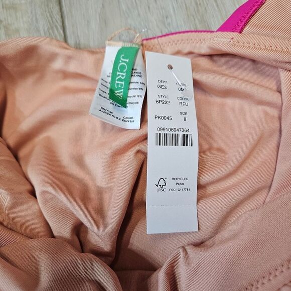 J. Crew Ruched V Neck Ruffle One Piece Swimsuit Women's 8 Fuchsia Hot Pink - Picture 6 of 8